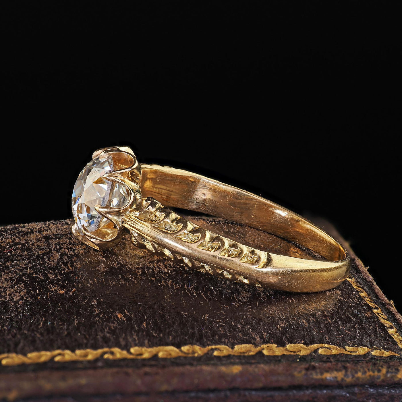 Antique Edwardian 18K Gold Old European Diamond Buttercup Engagement Ring - GIA