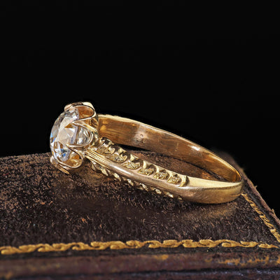 Antique Edwardian 18K Gold Old European Diamond Buttercup Engagement Ring - GIA