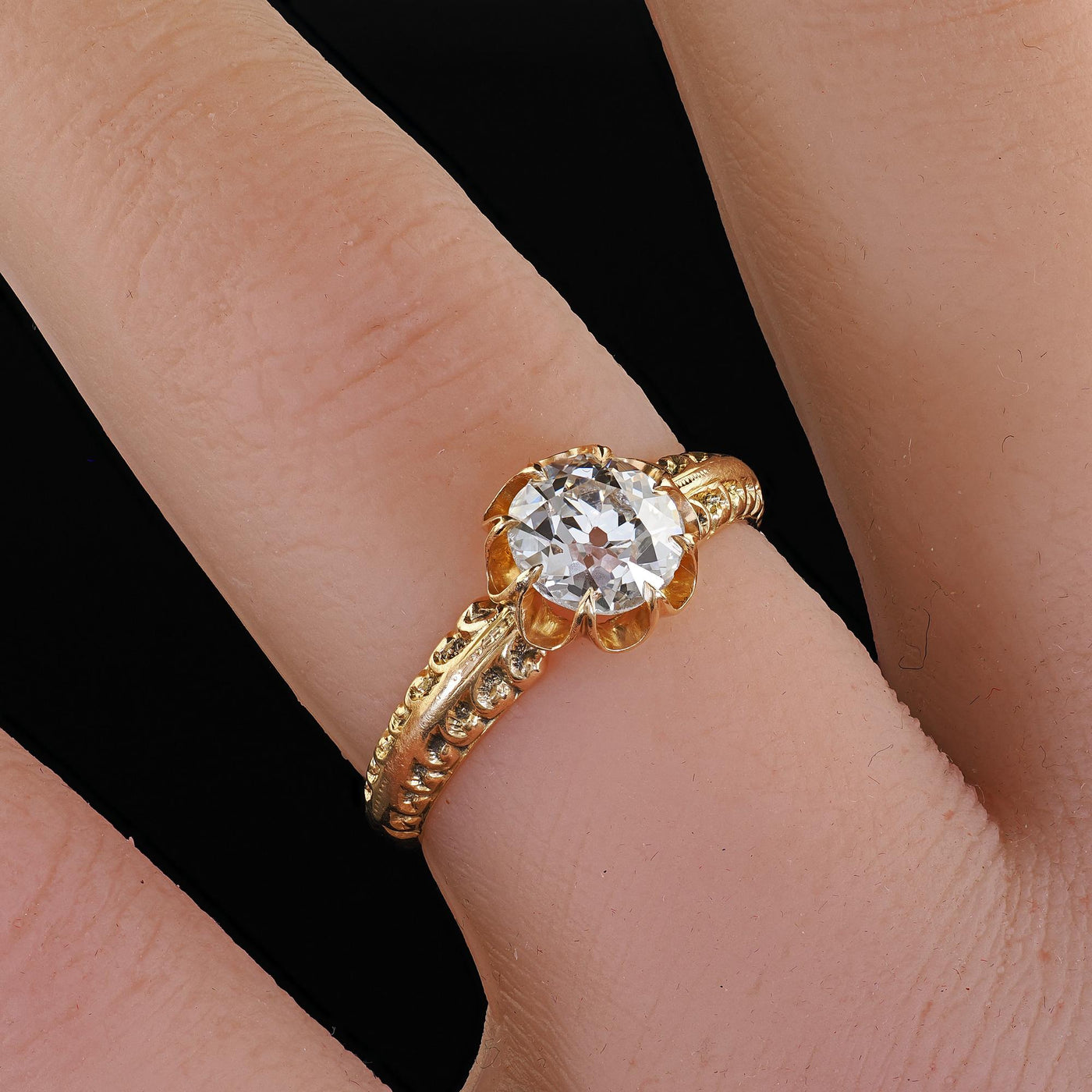 Antique Edwardian 18K Gold Old European Diamond Buttercup Engagement Ring - GIA