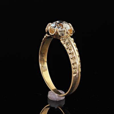 Antique Edwardian 18K Gold Old European Diamond Buttercup Engagement Ring - GIA