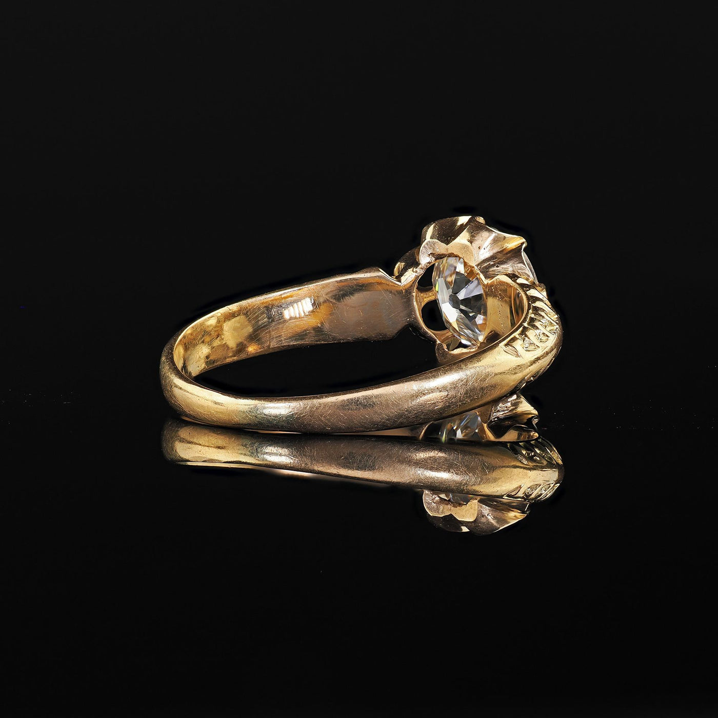 Antique Edwardian 18K Gold Old European Diamond Buttercup Engagement Ring - GIA