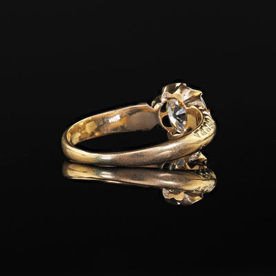Antique Edwardian 18K Gold Old European Diamond Buttercup Engagement Ring - GIA