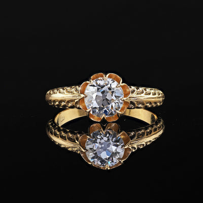 Antique Edwardian 18K Gold Old European Diamond Buttercup Engagement Ring - GIA