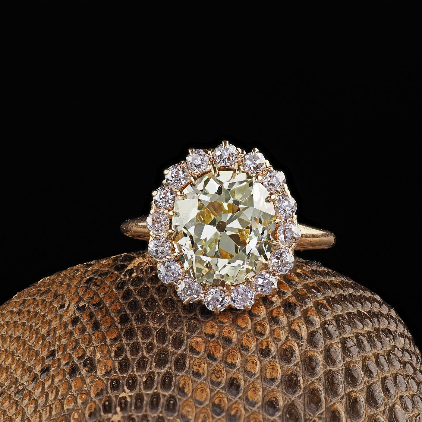 Antique Victorian 18K Gold Fancy Yellow Old Mine Diamond Engagement Ring - GIA