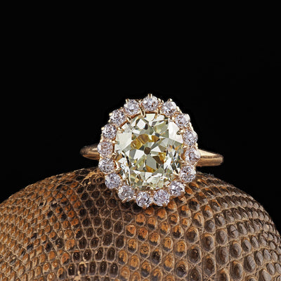 Antique Victorian 18K Gold Fancy Yellow Old Mine Diamond Engagement Ring - GIA