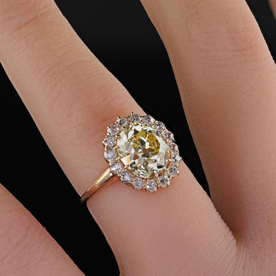 Antique Victorian 18K Gold Fancy Yellow Old Mine Diamond Engagement Ring - GIA