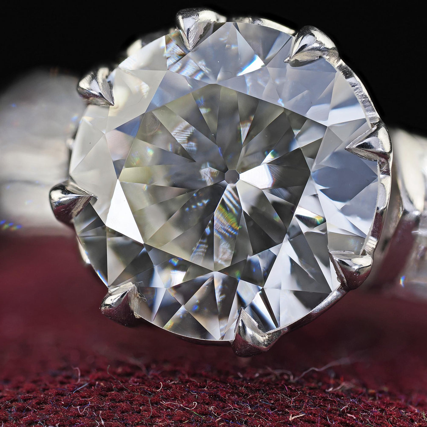 Vintage Retro Platinum Old Cut Diamond and Baguette Engagement Ring - GIA