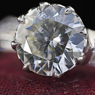 Vintage Retro Platinum Old Cut Diamond and Baguette Engagement Ring - GIA