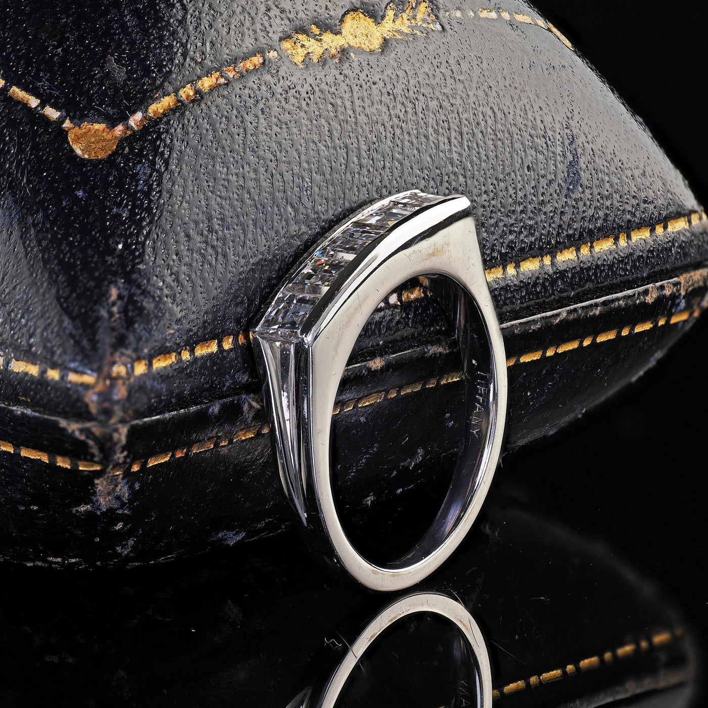 Vintage Tiffany and Co 14K Gold and Platinum Carre Cut Diamond Band Ring