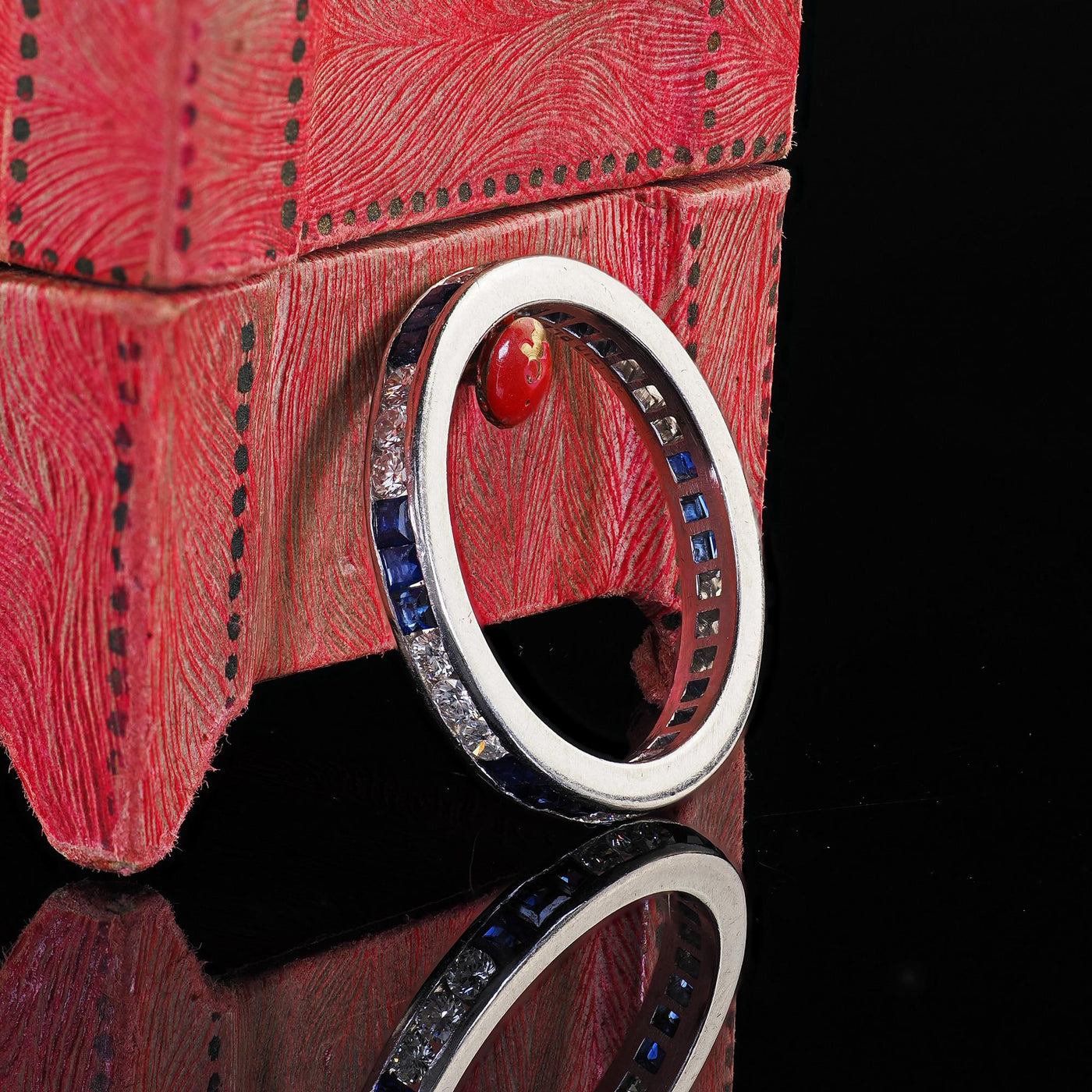 Vintage Retro Platinum Diamond and Sapphire Eternity Wedding Band - Size 6 1/2