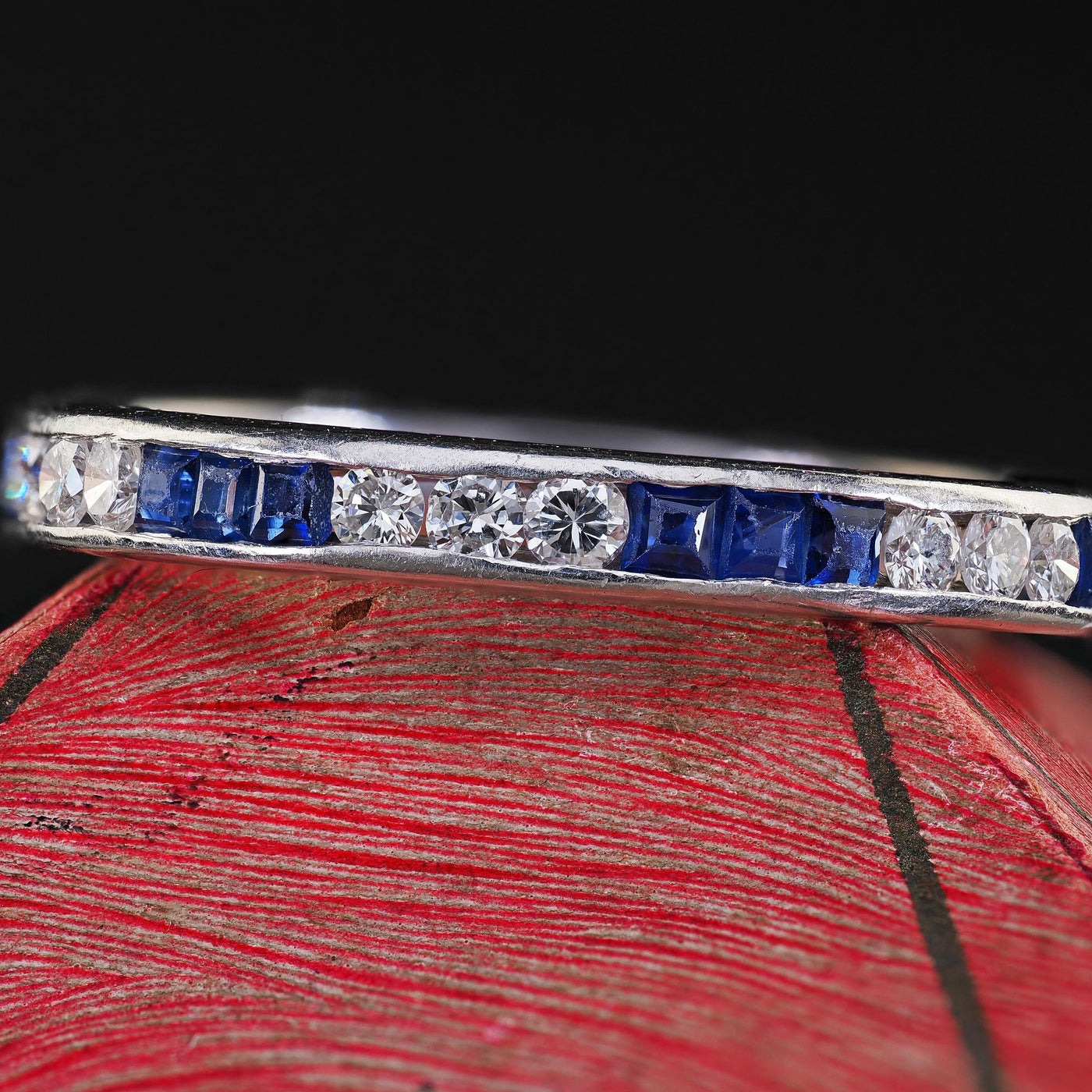 Vintage Retro Platinum Diamond and Sapphire Eternity Wedding Band - Size 6 1/2