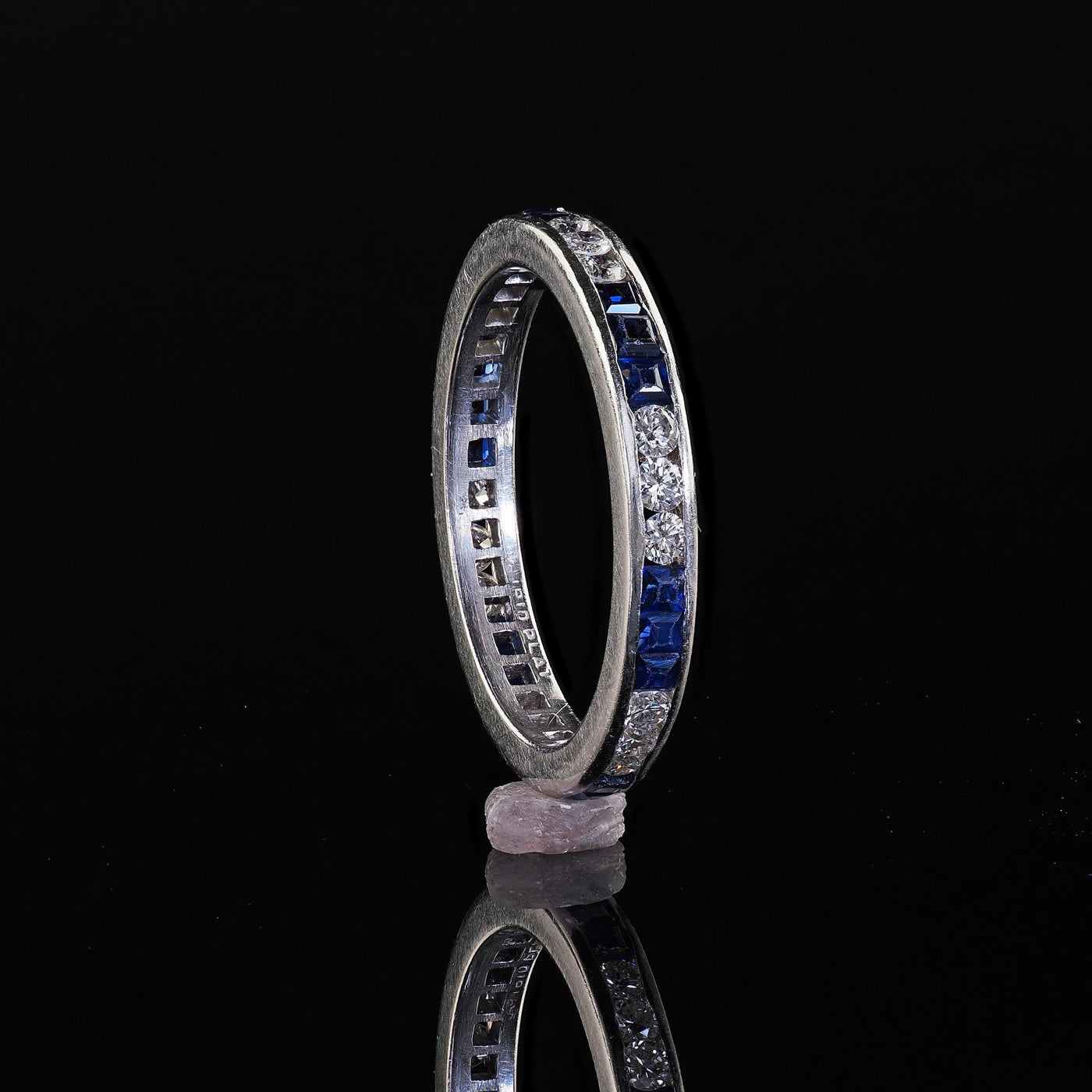 Vintage Retro Platinum Diamond and Sapphire Eternity Wedding Band - Size 6 1/2