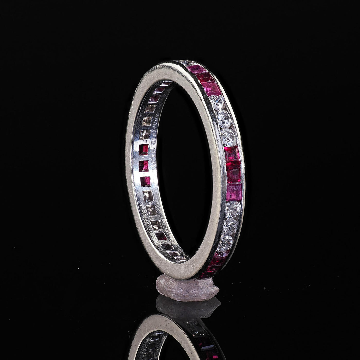 Vintage Retro Platinum Diamond and Ruby Eternity Wedding Band - Size 6 1/2