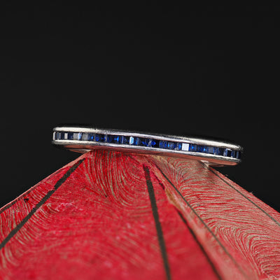 Vintage Estate Retro 18K White Gold Sapphire Eternity Band - Size 6 3/4