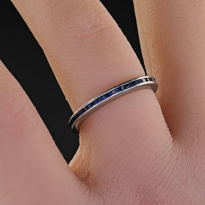 Vintage Estate Retro 18K White Gold Sapphire Eternity Band - Size 6 3/4