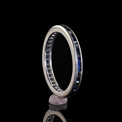Vintage Estate Retro 18K White Gold Sapphire Eternity Band - Size 6 3/4