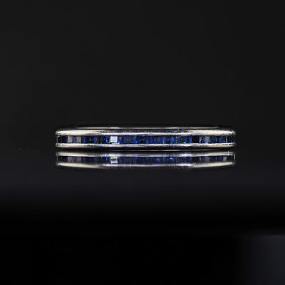 Vintage Estate Retro 18K White Gold Sapphire Eternity Band - Size 6 3/4