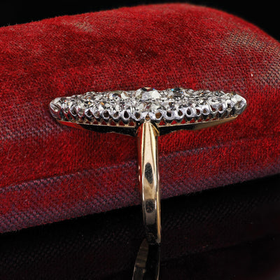 Antique Edwardian 18K Gold and Platinum Old Mine Diamond Navette Cocktail Ring