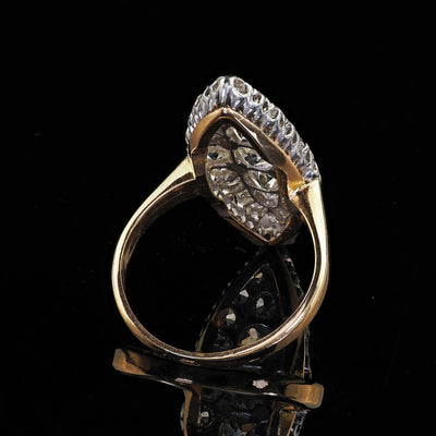 Antique Edwardian 18K Gold and Platinum Old Mine Diamond Navette Cocktail Ring