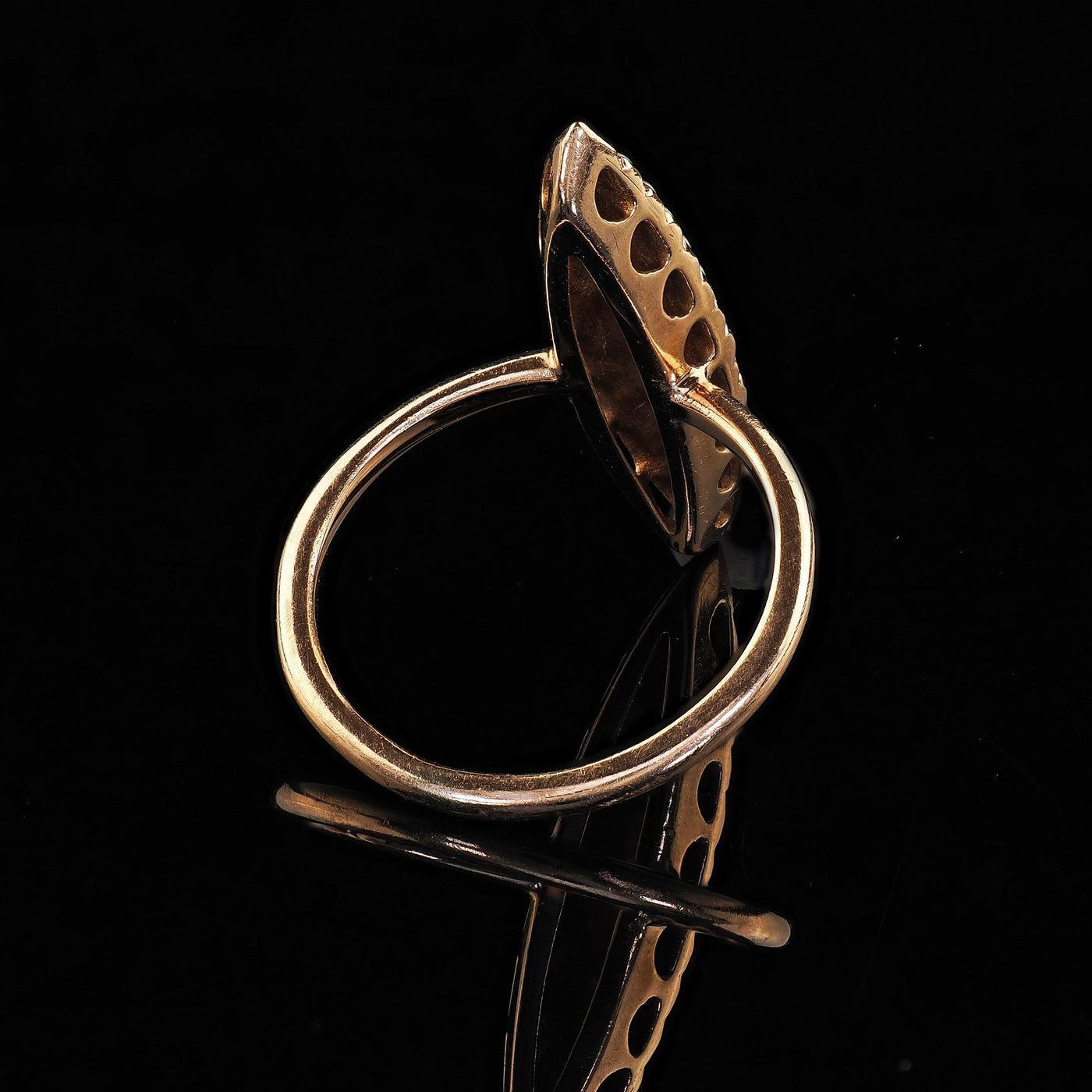 Antique Victorian 14K Yellow Gold Turquoise and Seed Pearl Navette Ring