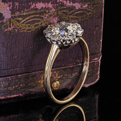 Antique Victorian 14K Yellow Gold Old Mine Diamond Cluster Engagement Ring - GIA