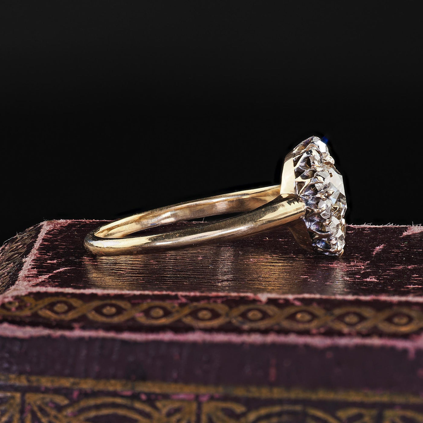 Antique Victorian 14K Yellow Gold Old Mine Diamond Cluster Engagement Ring - GIA