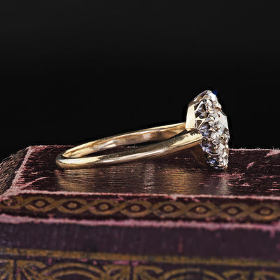 Antique Victorian 14K Yellow Gold Old Mine Diamond Cluster Engagement Ring - GIA