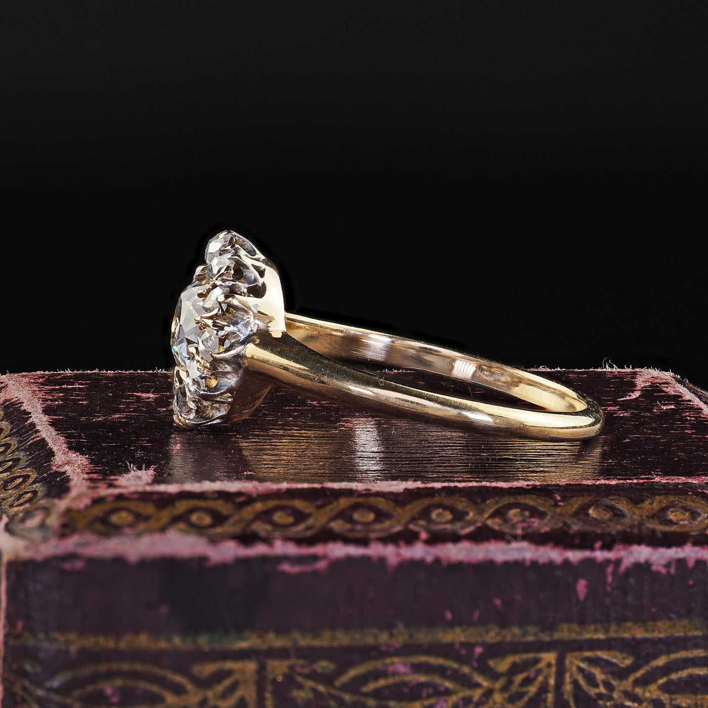 Antique Victorian 14K Yellow Gold Old Mine Diamond Cluster Engagement Ring - GIA