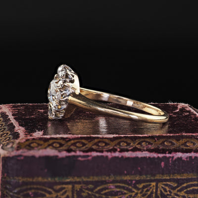 Antique Victorian 14K Yellow Gold Old Mine Diamond Cluster Engagement Ring - GIA