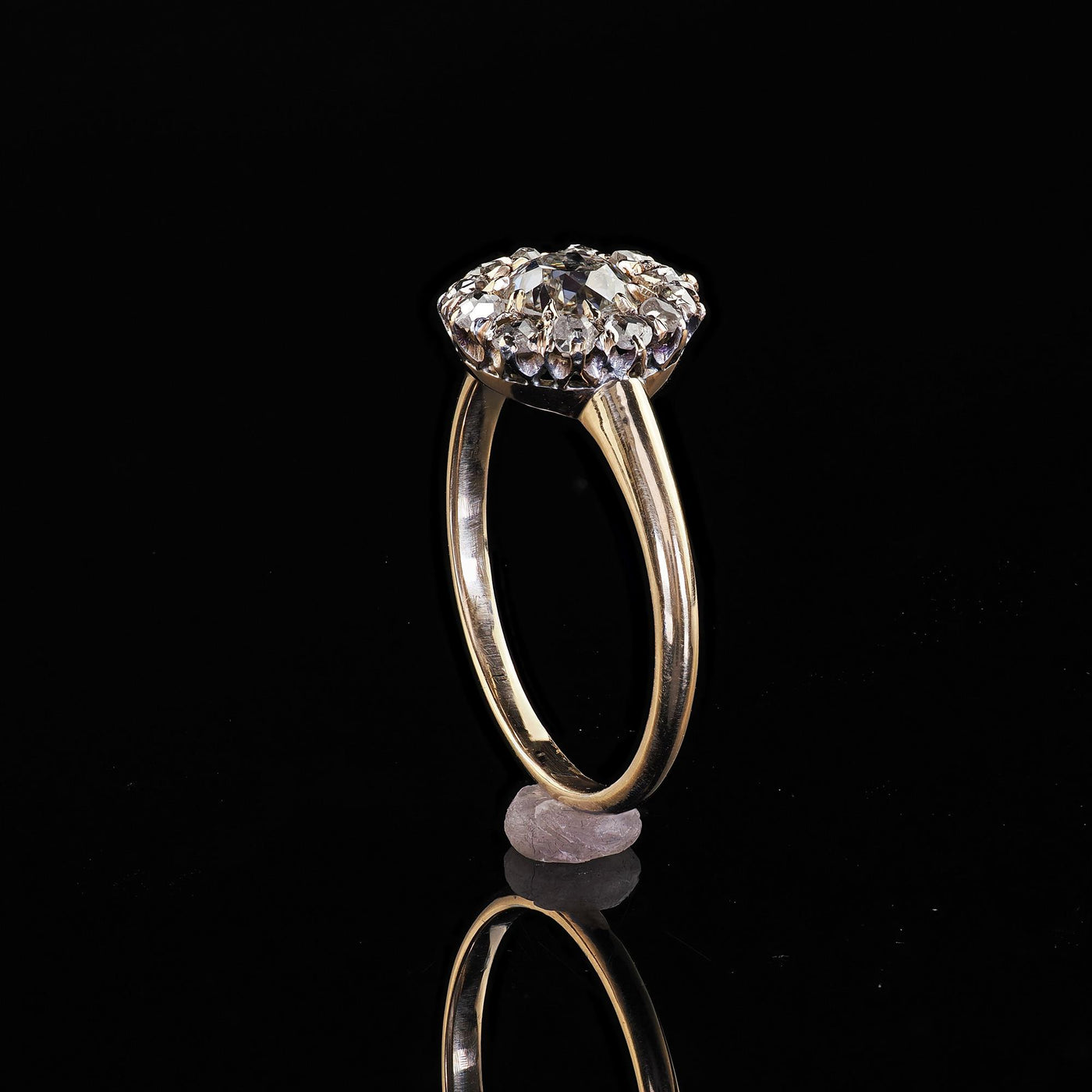 Antique Victorian 14K Yellow Gold Old Mine Diamond Cluster Engagement Ring - GIA