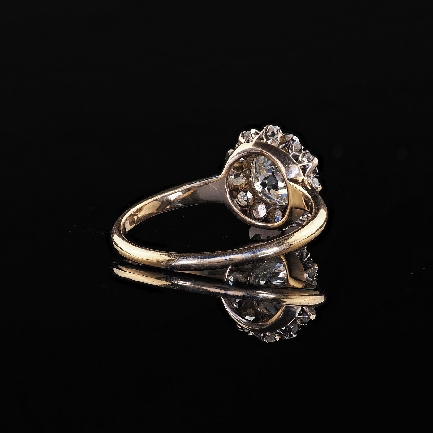 Antique Victorian 14K Yellow Gold Old Mine Diamond Cluster Engagement Ring - GIA