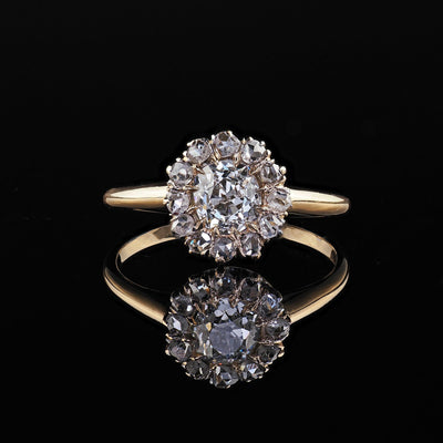 Antique Victorian 14K Yellow Gold Old Mine Diamond Cluster Engagement Ring - GIA