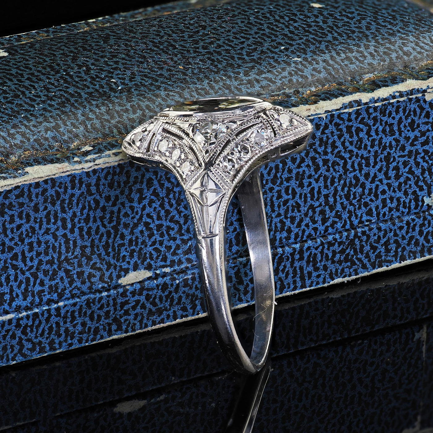 Antique Art Deco Moskowitz Bros. Platinum Old Cut Marquise Diamond Ring - GIA
