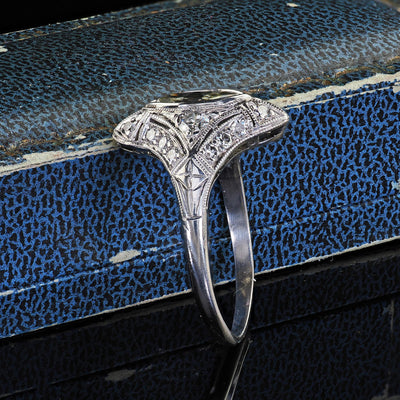 Antique Art Deco Moskowitz Bros. Platinum Old Cut Marquise Diamond Ring - GIA