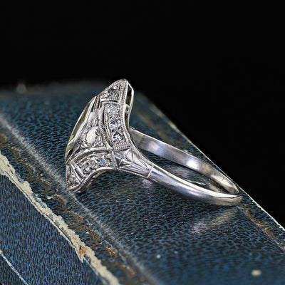 Antique Art Deco Moskowitz Bros. Platinum Old Cut Marquise Diamond Ring - GIA