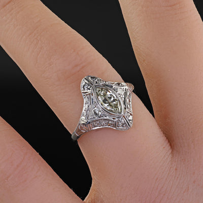 Antique Art Deco Moskowitz Bros. Platinum Old Cut Marquise Diamond Ring - GIA