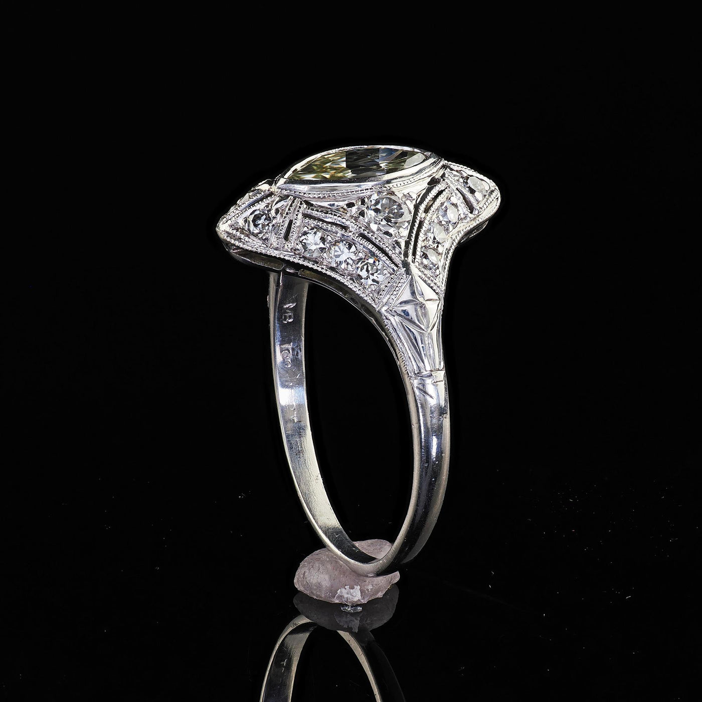 Antique Art Deco Moskowitz Bros. Platinum Old Cut Marquise Diamond Ring - GIA