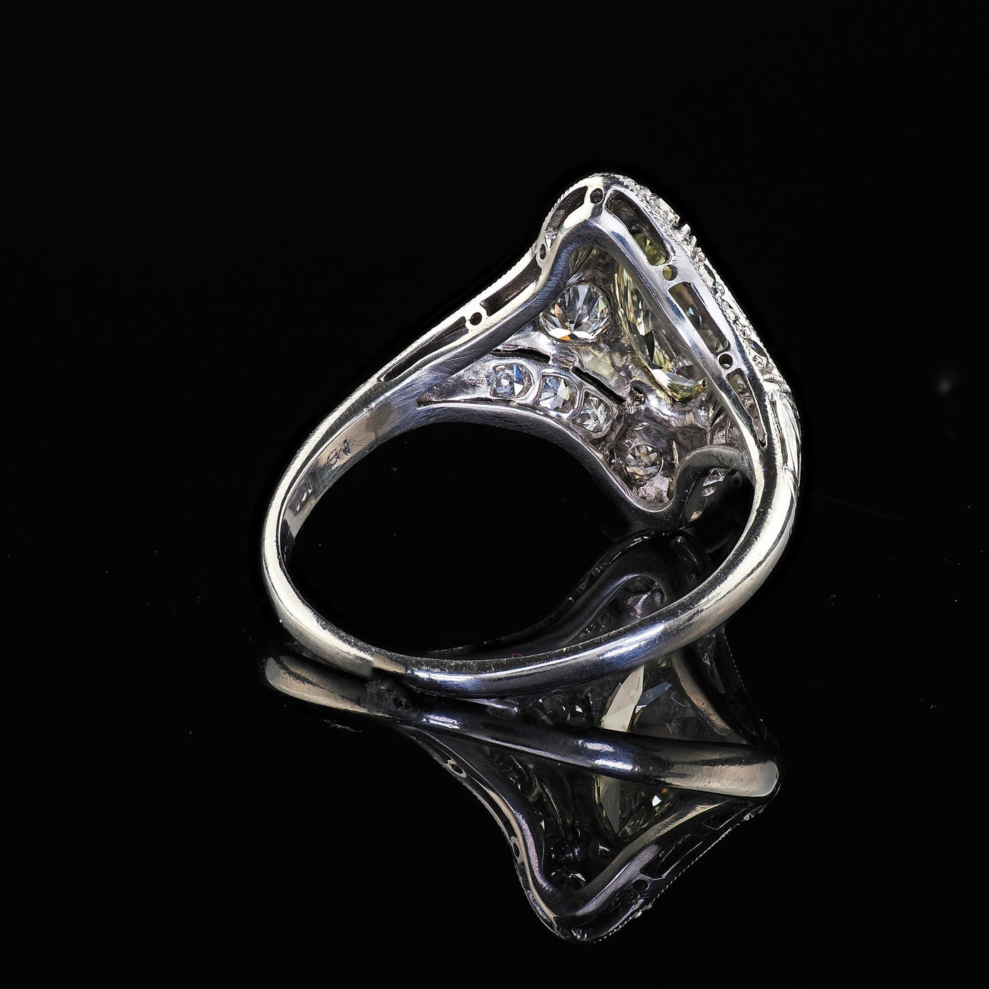 Antique Art Deco Moskowitz Bros. Platinum Old Cut Marquise Diamond Ring - GIA