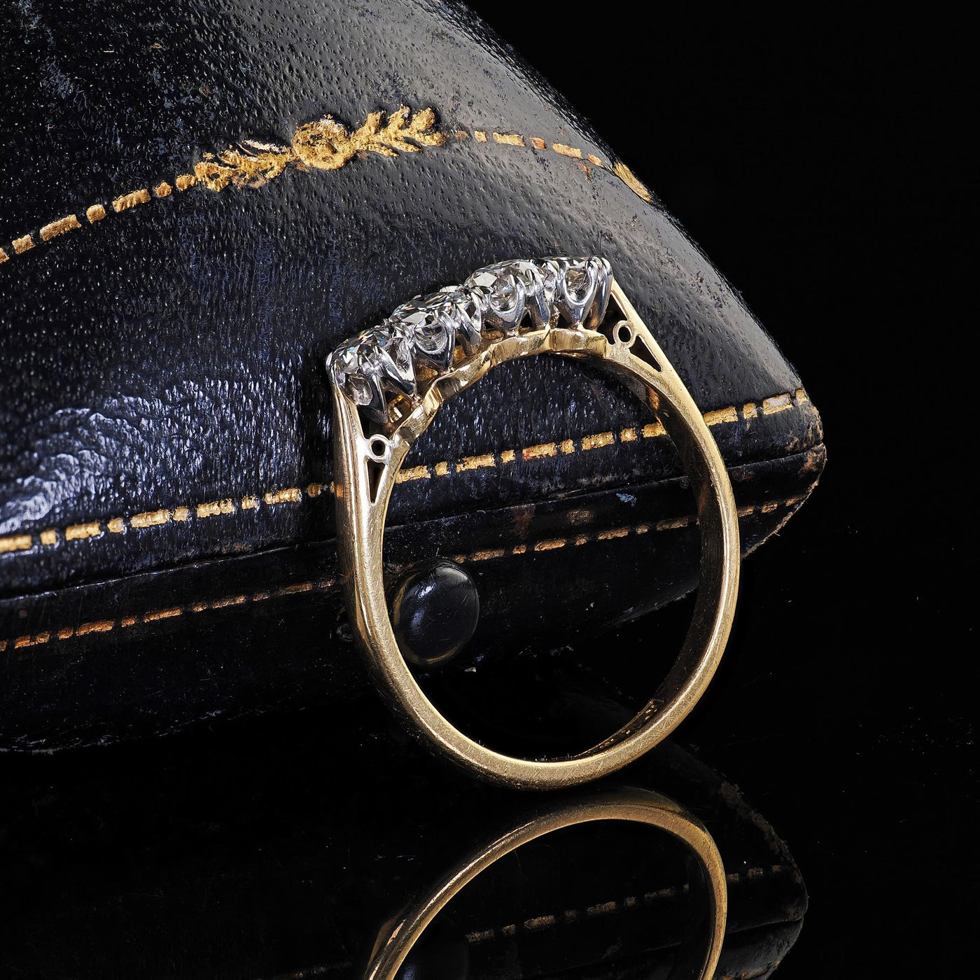 Antique Edwardian 18K Gold and Platinum Old Cut Four Stone Diamond Ring