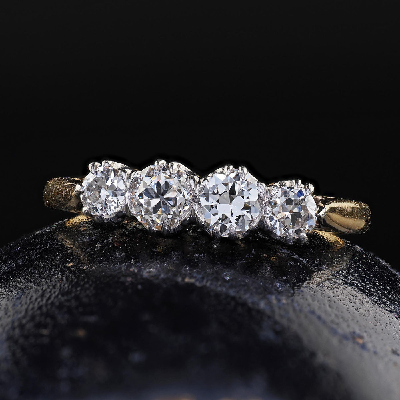 Antique Edwardian 18K Gold and Platinum Old Cut Four Stone Diamond Ring