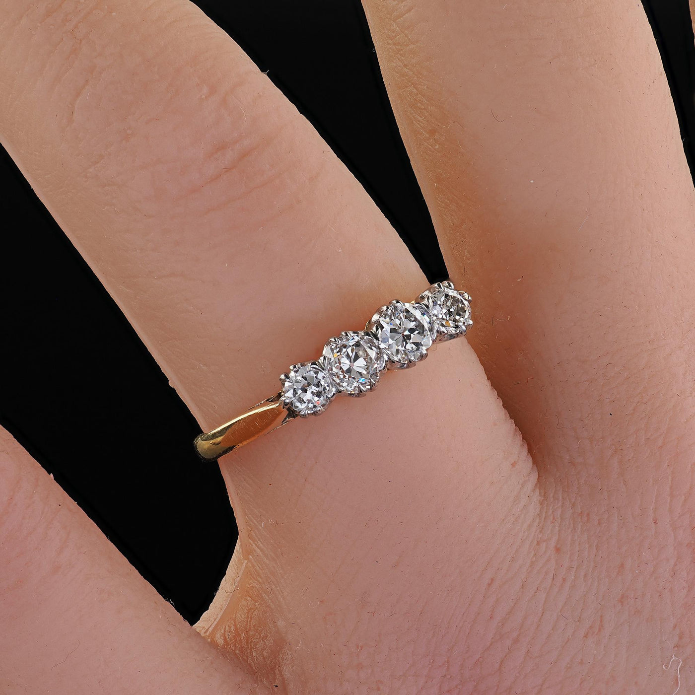 Antique Edwardian 18K Gold and Platinum Old Cut Four Stone Diamond Ring