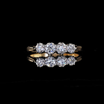 Antique Edwardian 18K Gold and Platinum Old Cut Four Stone Diamond Ring