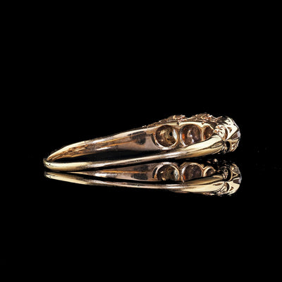 Antique Victorian 14K Yellow Gold Old Cut Diamond Three Stone Engraved Ring