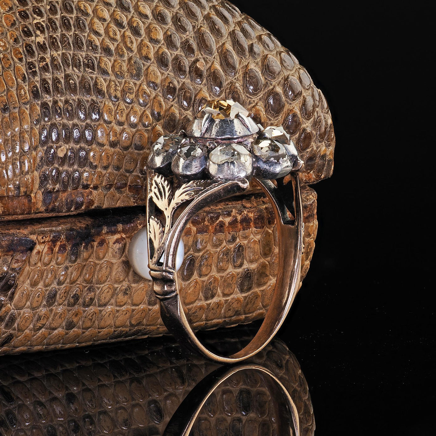 Antique Georgian 12K Yellow Gold and Silver Old Cut Diamond Cluster Ring