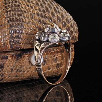 Antique Georgian 12K Yellow Gold and Silver Old Cut Diamond Cluster Ring