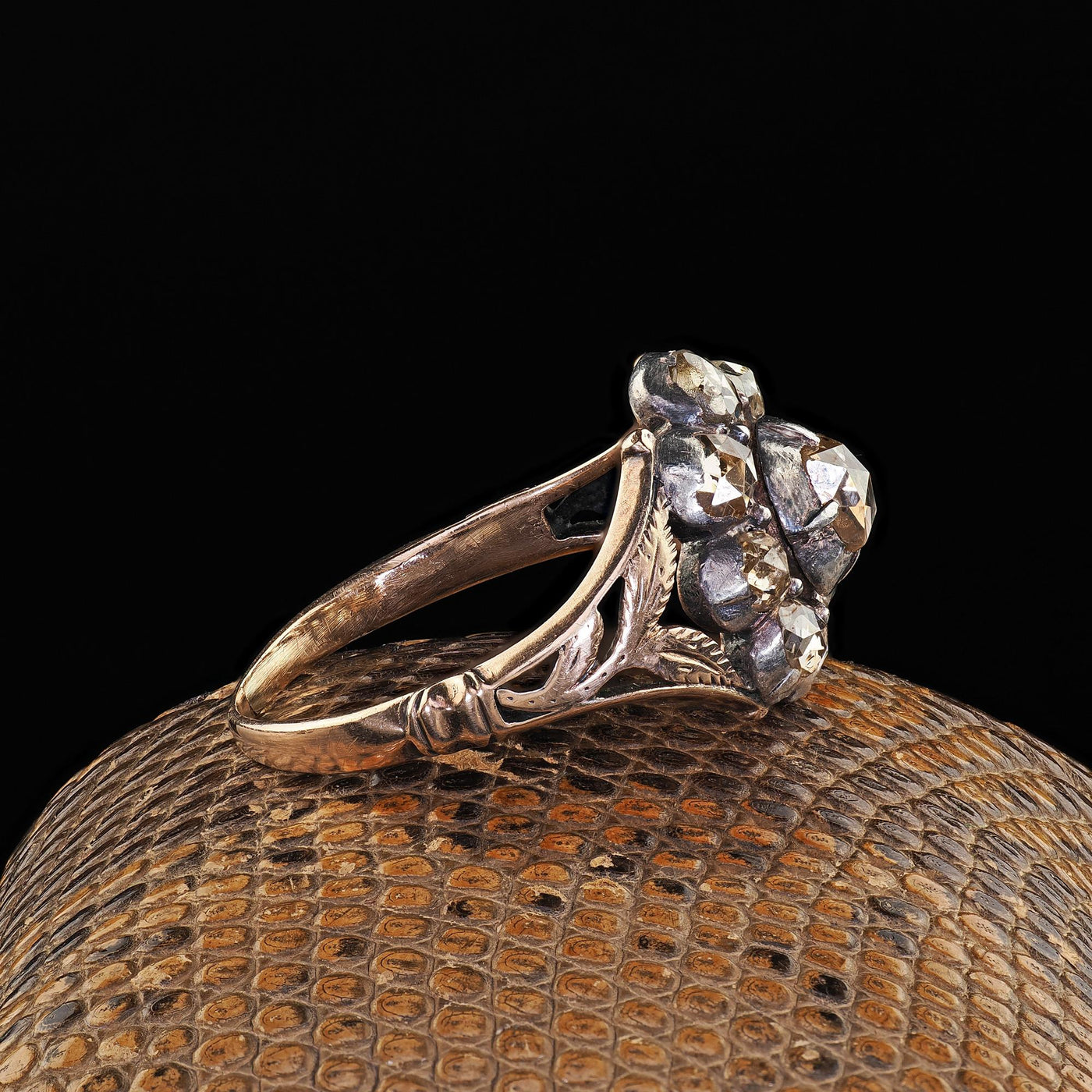 Antique Georgian 12K Yellow Gold and Silver Old Cut Diamond Cluster Ring