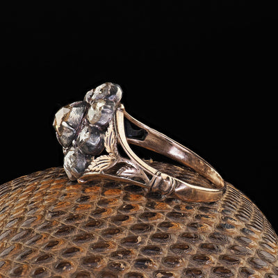 Antique Georgian 12K Yellow Gold and Silver Old Cut Diamond Cluster Ring