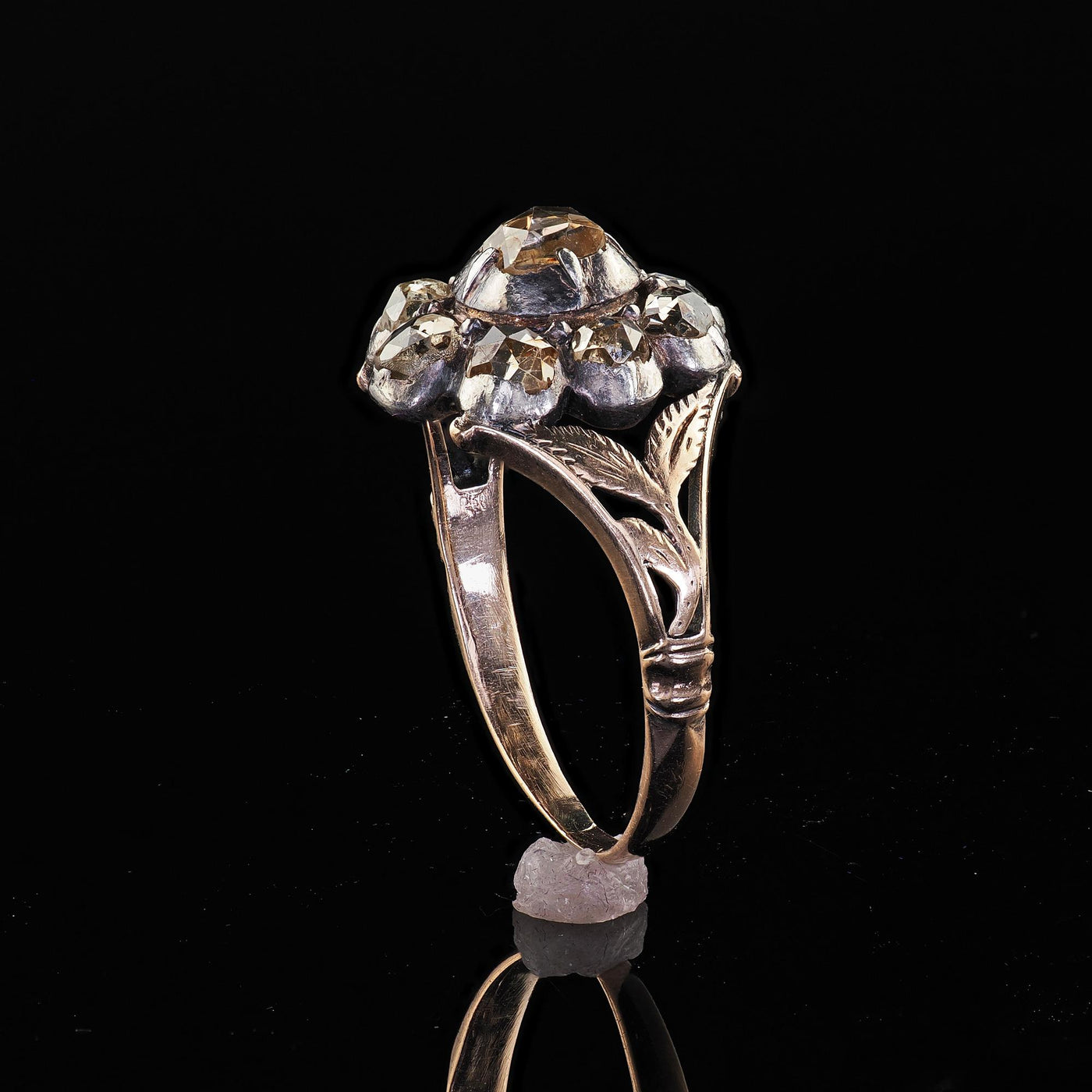 Antique Georgian 12K Yellow Gold and Silver Old Cut Diamond Cluster Ring