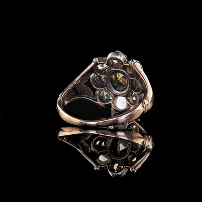 Antique Georgian 12K Yellow Gold and Silver Old Cut Diamond Cluster Ring