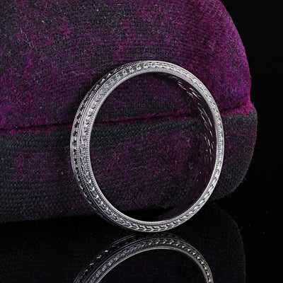 Vintage Art Deco Woods Sons 18K White Gold Engraved Wheat Pattern Wedding Band